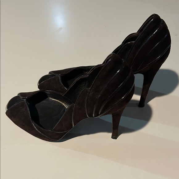 Fendi Brown Suede Peep-Toe Heels - Picture 8 of 11